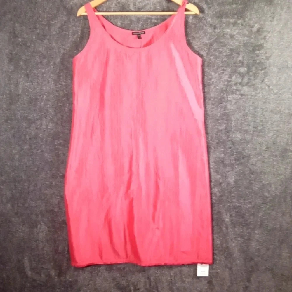 Eileen Fisher 100%Silk Taffeta rose coral dress size Medium women